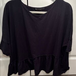 Zenara 💯 Cotton Chic Black Women's Blouse with Ruffle Detail Large Asymmetrical